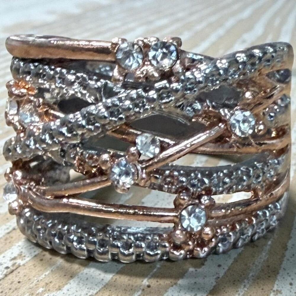 Silver and Rose Gold with Crystals Ring Size 7.5 New